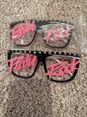 Black LMFAO Studded 'Party Rock' Novelty Glasses - Pink Accent